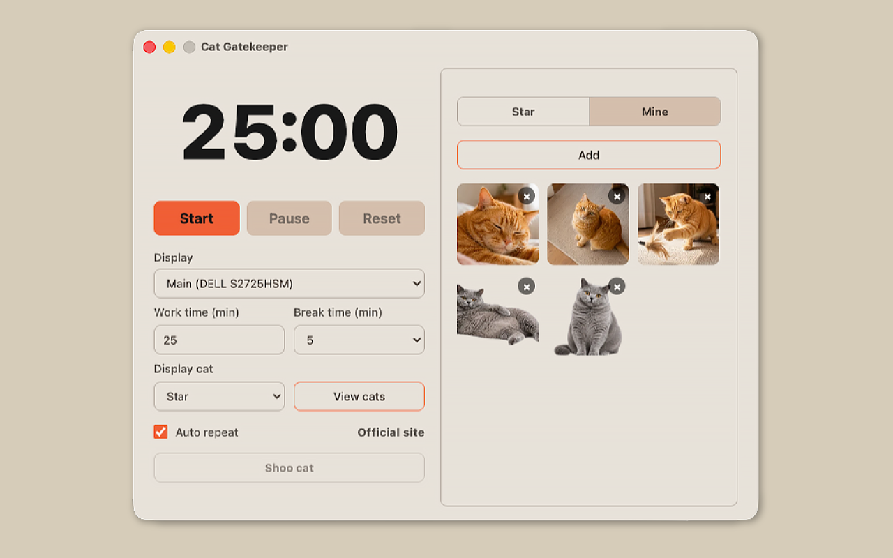 Screen for adding a custom cat photo